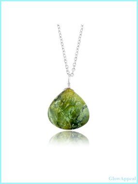 Natural Green Opal Pendant Necklace 925 Sterling Silver Chain Dainty